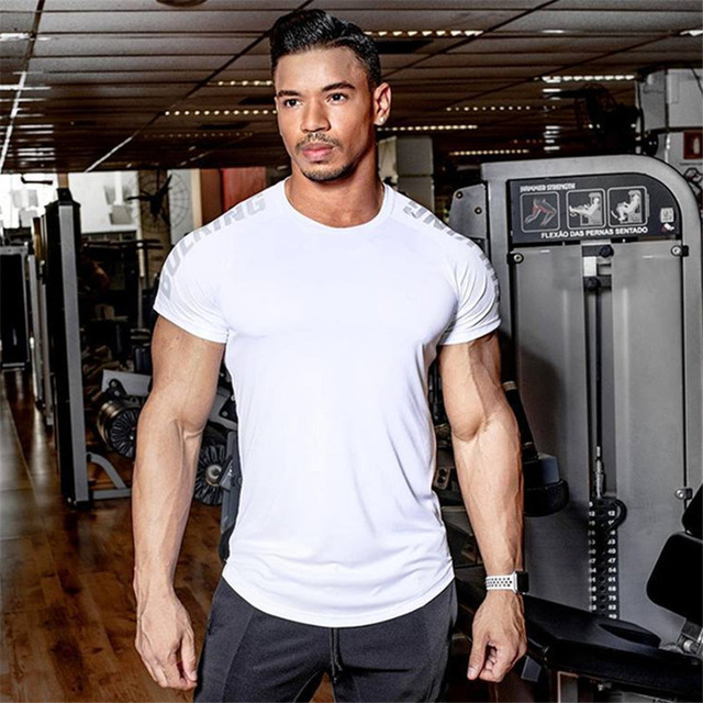 WhiteQuickdryTshirtSkinnyTeeShirtsGymWorkoutTopsformen