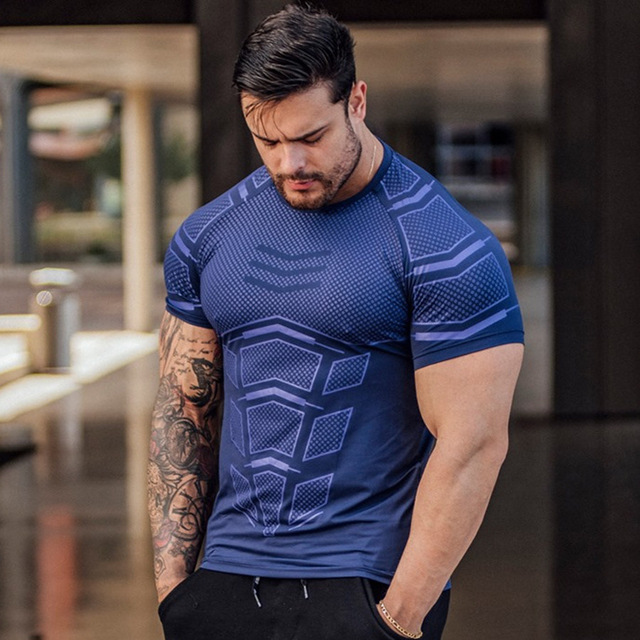 BlueQuickdryTshirtSkinnyTeeShirtsGymWorkoutTopsformen