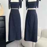 Летний комплект, короткая юбка в складку, длинная юбка, с акцентом на бедрах, городской стиль