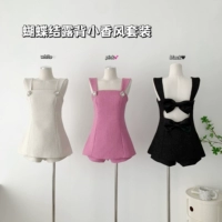 Небольшой комплект, розовые шорты с бантиком, платье-комбинация, легкий роскошный стиль, подходит для подростков, с открытой спиной, в стиле Шанель