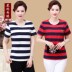 Mẹ tải mùa hè ngắn tay XL t-shirt trung niên của phụ nữ nửa tay áo sọc trung niên của phụ nữ bông đáy áo sơ mi áo kiểu người lớn tuổi Phụ nữ cao cấp