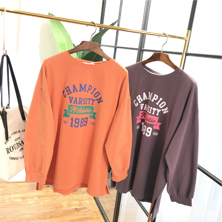 Orange2020 spring and autumn Versatile Simplicity letter Wear out easy Big size comfortable Long sleeve Undershirt T-shirt female Student tide