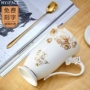 Cốc cà phê gốm sáng tạo châu Âu với vỏ thìa tinh tế Xương Trung Quốc Mark Cup Công suất lớn cá tính Cup văn phòng - Tách bình giữ nhiệt tiger