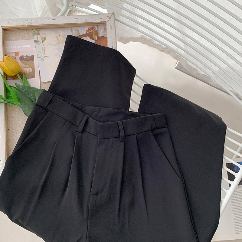 Black Elastic WaistSmall Bend lesp Apricot Suit pants female Straight tube easy black Sagging feeling Western-style trousers summer High waist leisure time Wide leg pants