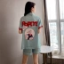 Bộ đồ ngủ mùa hè nữ ngắn tay lụa băng 2020 mới dễ thương phim hoạt hình mỏng phần lưới lụa đỏ lụa hai mảnh phục vụ tại nhà - Bộ Pajama