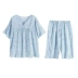 Mùa hè đồ ngủ nữ ngắn tay cotton lụa đồ ngủ cotton phần mỏng lỏng nhân tạo cotton dịch vụ nhà có thể được đeo bên ngoài phù hợp với đồ ngủ de thương Giống cái