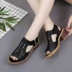 2018 cao su mới của Hàn Quốc thời trang gót thấp dày với mở ngón chân dép nữ dây kéo giản dị gót thấp dày với dép phụ nữ