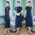 Váy lụa sườn xám cải tiến 2019 mới lụa hai lớp của phụ nữ Hàng Châu lụa retro - Váy dài mẫu váy dài chấm gót Váy dài