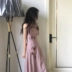 Retro Hàn Quốc phiên bản của chic phong cách tính khí của phụ nữ thêu Slim mỏng kẻ sọc dây đeo váy nữ mùa hè ăn mặc váy dài đến mắt cá chân Váy dài