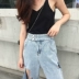 Quần jeans lỗ nữ xã hội xuân hè 2018 phiên bản mới của Hàn Quốc có phần eo cao buông lơi là quần ống suông giản dị Hồng Kông giản dị Mùa xuân