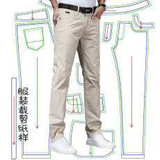 Брюки 男装休闲直筒长裤纸样版裁剪图纸男士牛仔五袋款男裤商务裁衣模板