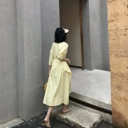 IT GIRL màu vàng ngỗng thiết kế hốc gió nữ dài phần rộng 2019 hè phong cách mới - Sản phẩm HOT