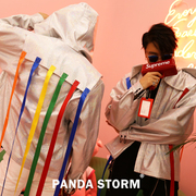 Panda bão PANDA STORM bạc ma thuật màu trùm đầu hip hop áo khoác da quốc gia triều vài nam giới và phụ nữ