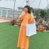 Bà bầu đầm xuân 2019 thời trang mới thoải mái diện váy cam thoải mái 3-9 tháng mẹ Hàn - Áo thai sản