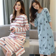 Váy ngủ nữ mùa thu cotton mới phiên bản Hàn Quốc của bộ đồ ngủ dài tay cỡ lớn hoạt hình dài dịch vụ tại nhà mùa xuân và mùa thu có thể được mặc
