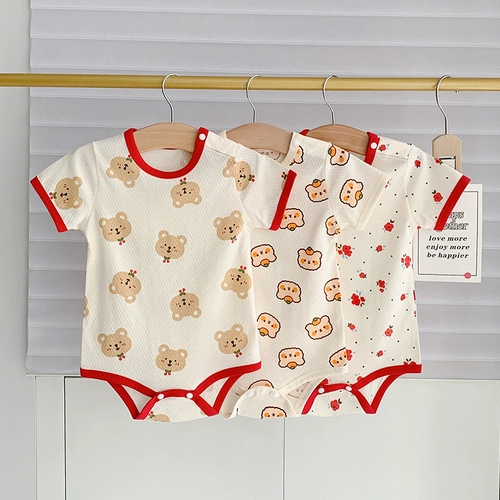 Детское летнее тонкое хлопковое боди, короткий рукав, 0-2 лет, в западном стиле