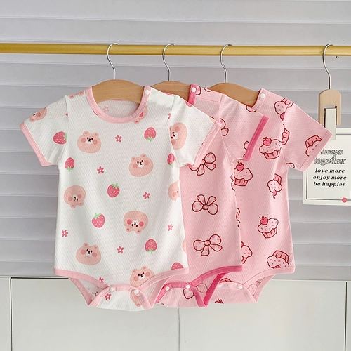 Детское летнее тонкое хлопковое боди, короткий рукав, 0-2 лет, в западном стиле