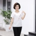 Phụ nữ trung niên của mùa hè áo sơ mi thêu ngắn tay cotton và linen T-Shirt kích thước lớn trung niên mẹ nạp lỏng kích thước lớn mới áo đầm tuổi trung niên Phụ nữ cao cấp