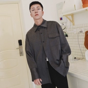 Mùa thu 2018 mới chất rắn màu sắc dụng cụ bỏ túi áo khoác xu hướng phiên bản Hàn Quốc áo sơ mi nam dài tay rộng