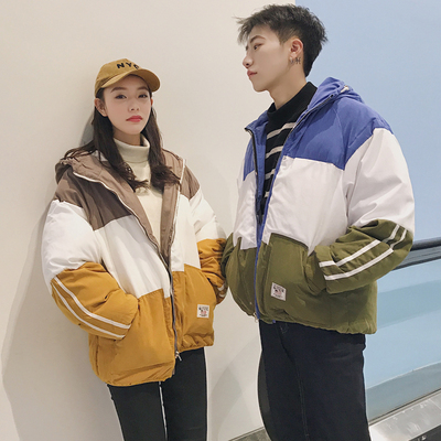 [Đặc biệt cung cấp] những người yêu thích mùa đông mặc màu sắc tương phản dày trùm đầu bông nam giới và phụ nữ xu hướng Hàn Quốc phiên bản của bánh mì lỏng lẻo quần áo áo khoác áo phao nam Bông
