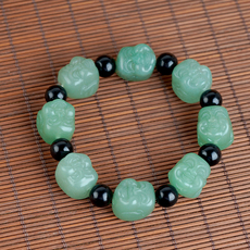 Украшения на руку 绿东陵玉手串弥勒佛男女款16*17mm玉石单圈雕刻手链串珠真玉手链