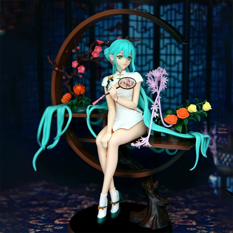 Минифигурка Shaohua Hatsune 25 см, детальная скульптура с цветочной подставкой