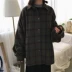 Mùa đông Hàn Quốc phiên bản của ulzzang retro lưới lỏng ấm áo sơ mi mỏng bong bóng tay áo sinh viên hoang dã cardigan thủy triều áo dạ dài nữ đẹp Áo Hàn Quốc