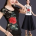 Phong cách quốc gia của phụ nữ áo sơ mi mùa hè thêu ngắn tay t-shirt nữ cotton phong cách Trung Quốc thêu kích thước lớn Slim đáy áo Áo phông