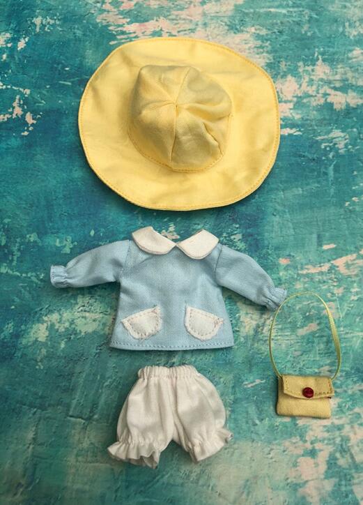 Children's Wear - Blue SuitNight Charm doll ob11 Meijie pig 11cm Plastid doll Wearable immature Suit knapsack Hat