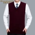Mùa thu và mùa đông của nam giới áo len cashmere len vest vest áo len V-Cổ màu rắn kinh doanh vest trung niên giải trí áo len cardigan nam Dệt kim Vest