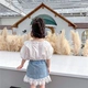 Cô gái cotton ngắn tay áo sơ mi trẻ em quần áo trẻ em kẻ sọc áo sơ mi tay phồng trẻ em hàng đầu Hàn Quốc mùa hè mới 2020 - Áo sơ mi