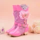 Thời trang cho bé gái giày cao gót da công chúa mùa đông sản phẩm mới màu hồng lớn, vừa và nhỏ cho trẻ em giày cao gót dài hiệp sĩ bông dài để giữ ấm