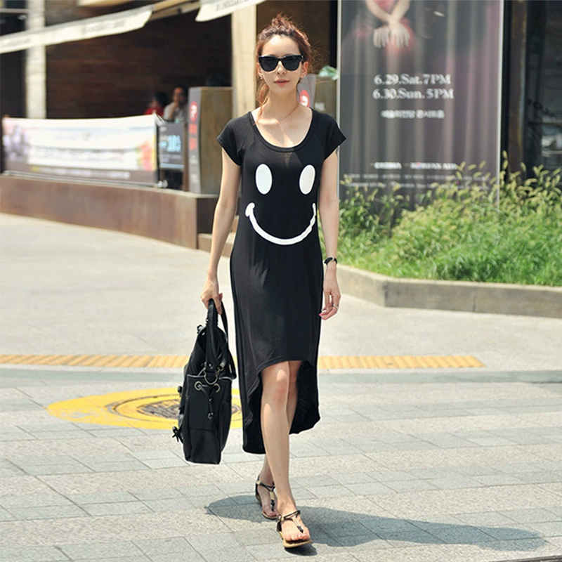 Phiên bản Hàn Quốc của phần dài mùa hè là nụ cười thời trang mỏng váy ngắn tay váy dài phương thức của phụ nữ ulzzang - Váy dài