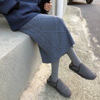 A7seven xoắn cổ điển hình thoi đan váy nữ mùa đông Hàn Quốc phiên bản của eo cao là mỏng trong đoạn dài túi hip váy chân váy hoa nhí