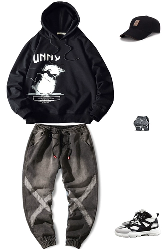 Комплект, мультяшная мужская хлопковая куртка, демисезонные штаны, джинсы, толстовка, 2 предмета, большой размер