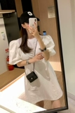 Южнокорейский летний товар, однотонное платье, сезон 2021, рукава фонарики, в западном стиле, А-силуэт