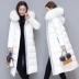 Chống mùa giải phóng mặt bằng trắng xuống áo khoác nữ phần dài Hàn Quốc trên đầu gối dày Slim trùm đầu lớn cổ áo lông thú thủy triều Xuống áo khoác