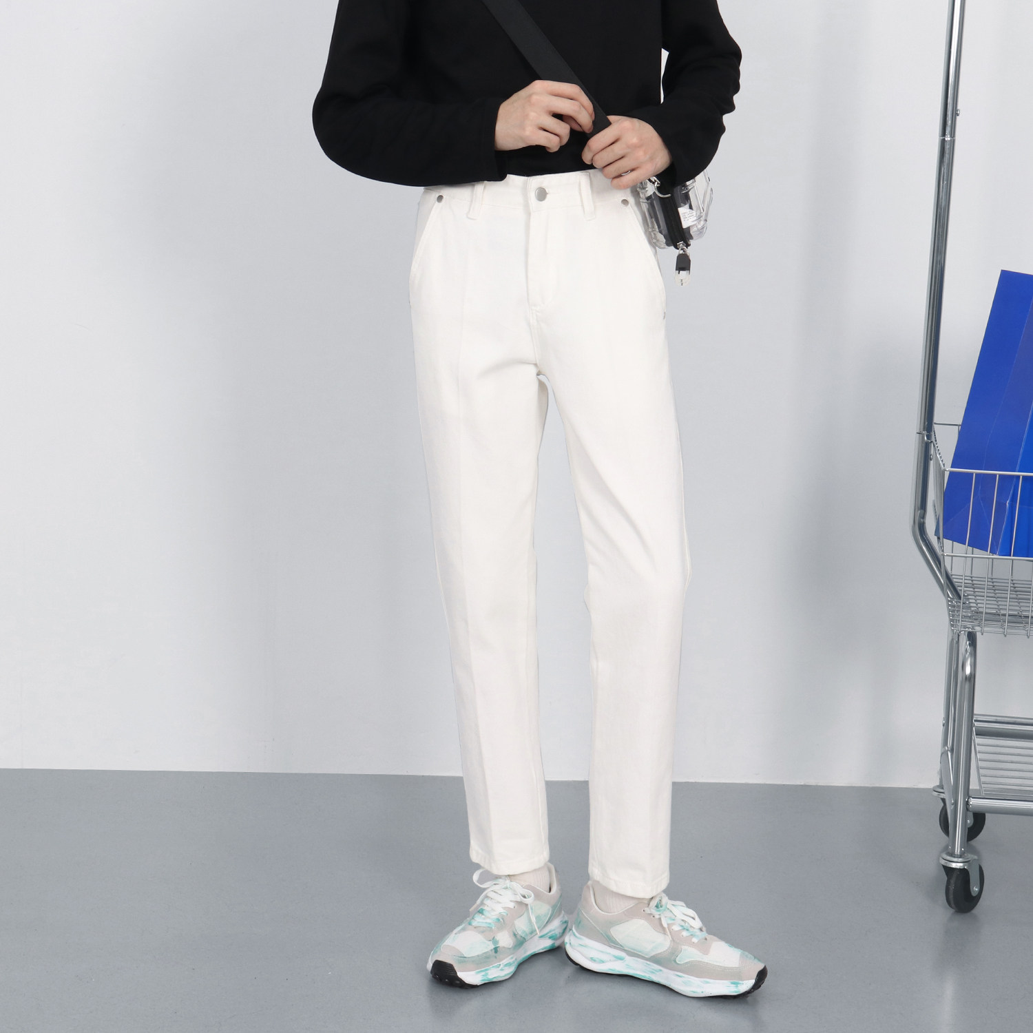 Spring natural-color washed straight-leg jeans for men, light luxury high-end white 9-inch casual pants, trendy and fashionable for men Specification image