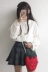 Mùa thu mới ngọt ngào Nhật Bản cô gái đèn lồng tay áo bằng gỗ tai búp bê cổ áo sơ mi dài tay áo sinh viên cơ sở coat phụ nữ Áo sơ mi dài tay