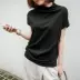 Mùa hè mới phiên bản Hàn Quốc của áo thun cotton cổ cao nửa tay ngắn tay áo thun nữ rộng kích thước lớn màu nửa tay áo sơ mi chạm đáy áo thủy triều Áo phông
