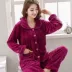 Mùa thu và mùa đông đồ ngủ flannel dày mẹ tải XL XL Bộ đồ ngủ dài tay của phụ nữ đặt dịch vụ tại nhà
