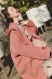 Li Yuwei mùa đông Hàn Quốc phiên bản của phần dài lỏng lẻo của bưởi đỏ trùm đầu nhung len coat dày áo len