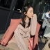Li Yuwei mùa đông Hàn Quốc phiên bản của phần dài lỏng lẻo của bưởi đỏ trùm đầu nhung len coat dày áo len áo khoác dạ kẻ caro dáng ngắn Áo Hàn Quốc