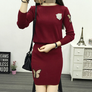2018 mùa thu mới đan phù hợp với thời trang Hàn Quốc Slim mỏng áo thun áo len nữ triều hoang dã hai mảnh váy