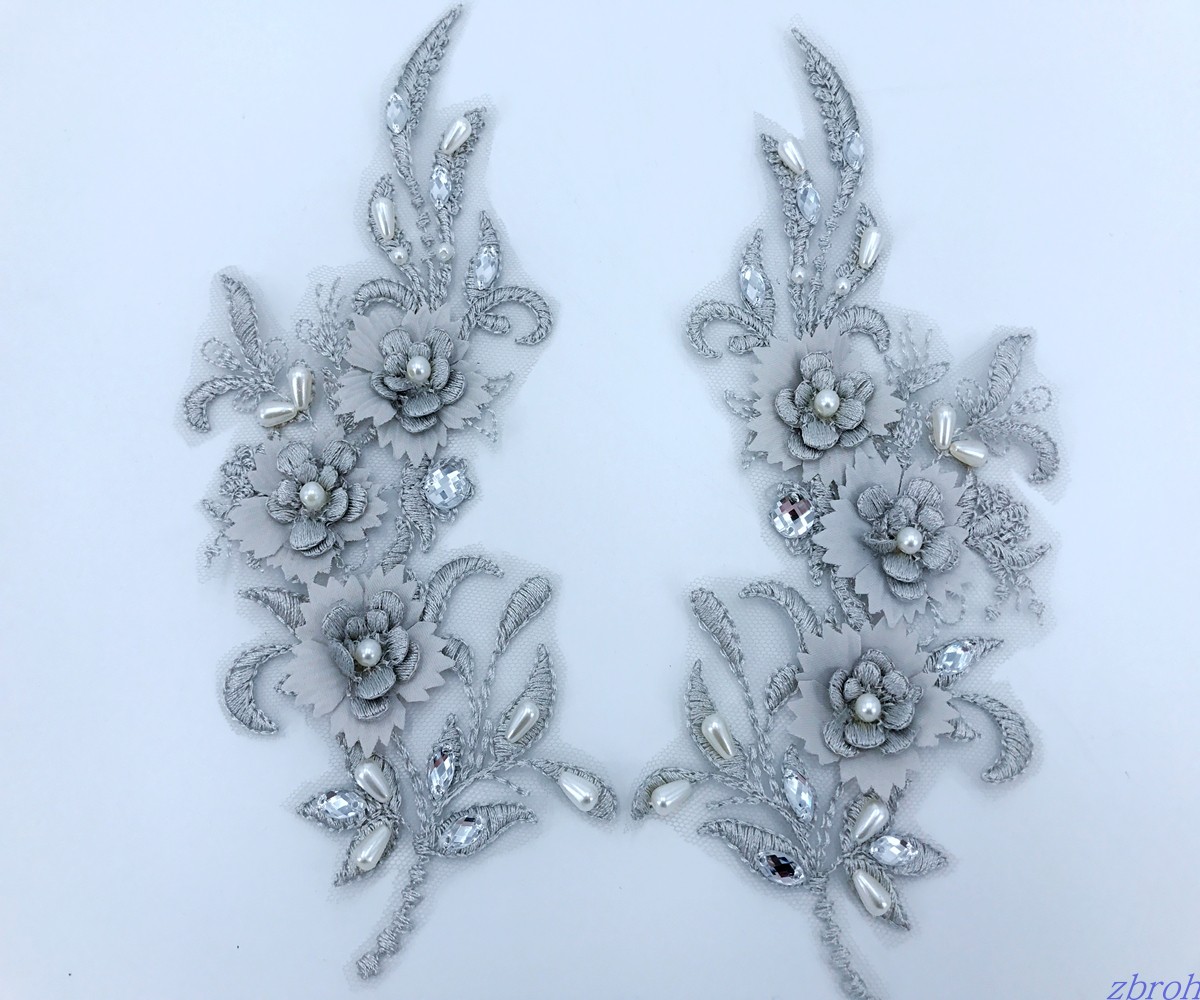 GreyPolychromatic manual Nail bead rhinestone Lace flower accessories Accessories Lace lace Flower paste Wedding dress clothing Decals