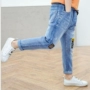 Quần bé trai mùa xuân 2019 mẫu lớn trẻ em nước ngoài trẻ em quần jeans nam màu sáng phiên bản Hàn Quốc của cậu bé lỏng lẻo - Quần jean chân váy bò bé gái 