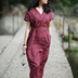 Tour Design gốc Trung Quốc phong cách Trung Quốc phong cách cổ áo thêu gai eo ngắn tay đầm váy đầm
