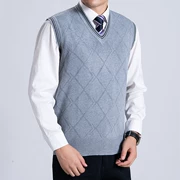 Áo len dệt kim nam cổ chữ V dày không tay áo len đan áo vest vest cỡ lớn