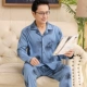 Bộ đồ ngủ nam mùa xuân và mùa thu cotton nguyên chất dài tay bố già trung niên mùa thu đông đồ mặc nhà trung niên và người già cotton phong cách nam đồ mặc nhà cao cấp