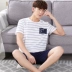 Bông ngắn tay quần short đồ ngủ nam mùa hè mỏng Hàn Quốc phiên bản của thanh niên mới lỏng thường nhà dịch vụ phù hợp với nam giới